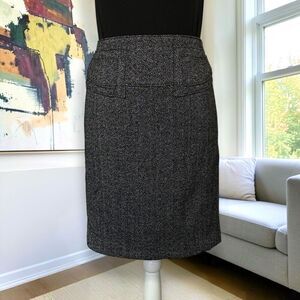 EXPRESS Y2K Wool Blend Black Chevron Knee Length Pencil Skirt Sz 4 SM